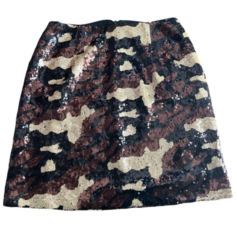 REVOLVE Three Eighty-Two Sequin Mini Skirt, Brown/Black/Tan Camo Print. XS. NWT